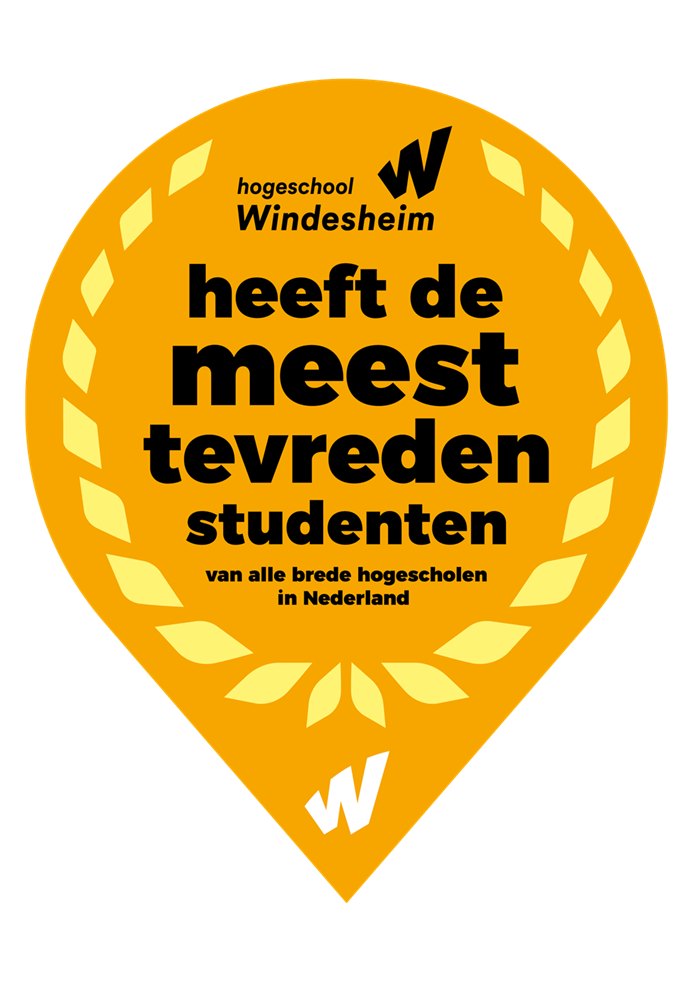 Logo met de tekst: hogeschool Windesheim heeft de meest tevreden studenten van alle brede hogescholen in Nederland